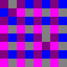 Zoomed-in 8x8 dither pattern using dark and bright magenta, bright blue, and grey.