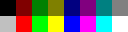 Full 16-colour palette in two rows, dark above bright version of each colour.